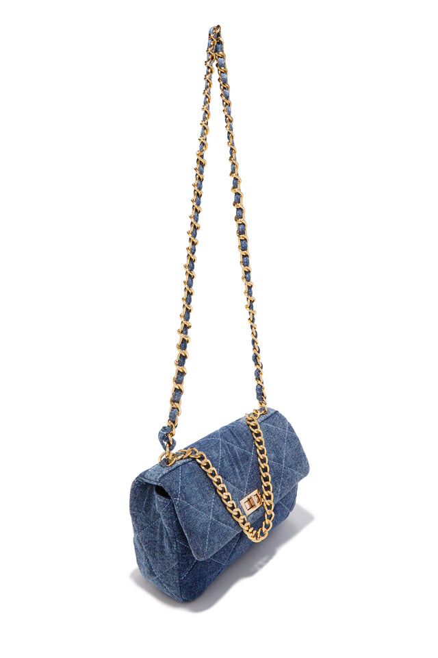 Load image into Gallery viewer, Britney Quilted Denim Crossbody Bag - Denim Gold

