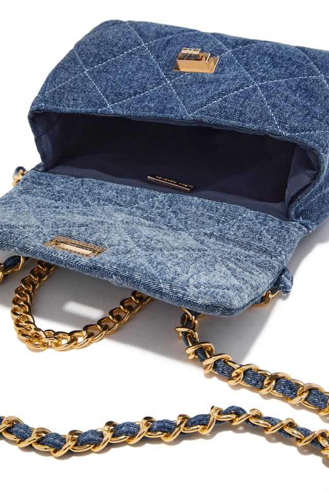 Load image into Gallery viewer, Britney Quilted Denim Crossbody Bag - Denim Gold
