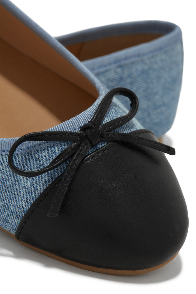 Load image into Gallery viewer, Denim Flats With Black Bow Tie 
