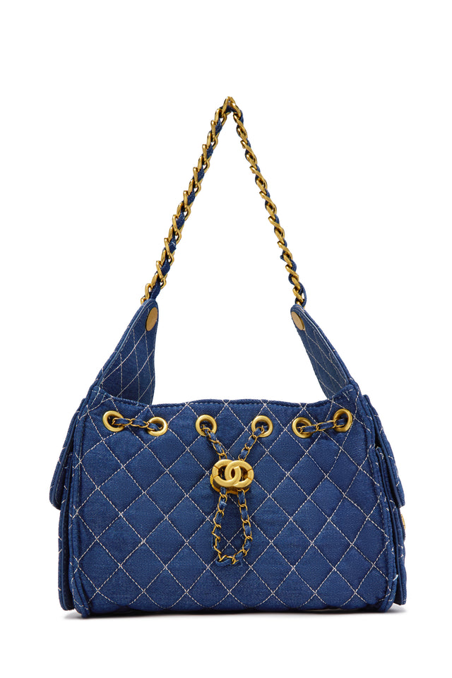 Load image into Gallery viewer, Camila Quilted Denim Shoulder Bag - Dark Blue
