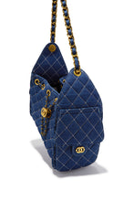 Load image into Gallery viewer, Camila Quilted Denim Shoulder Bag - Dark Blue
