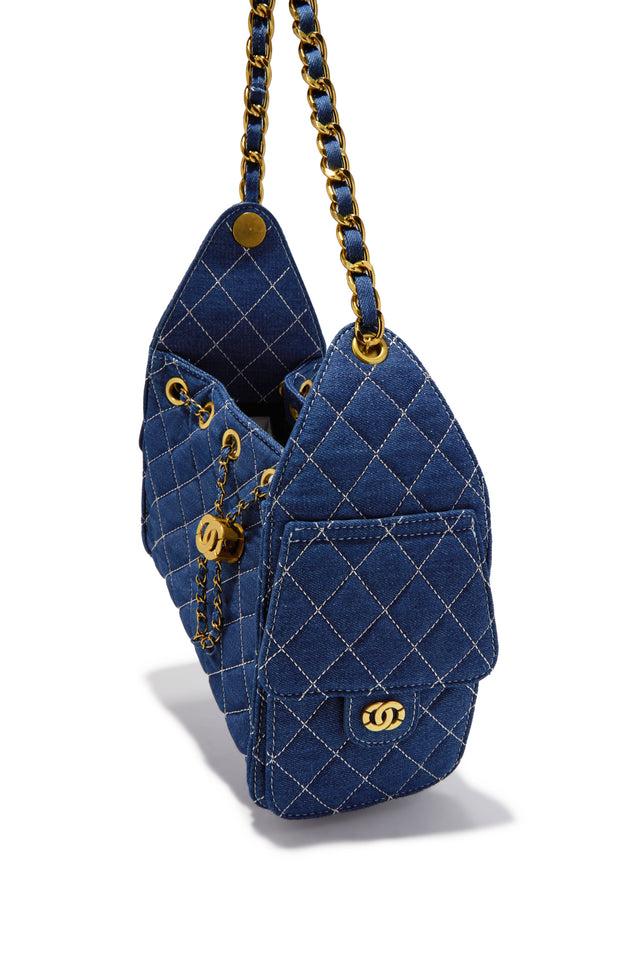 Load image into Gallery viewer, Camila Quilted Denim Shoulder Bag - Dark Blue
