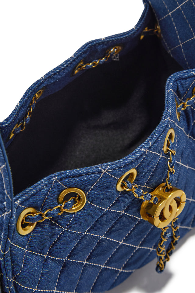 Load image into Gallery viewer, Camila Quilted Denim Shoulder Bag - Dark Blue
