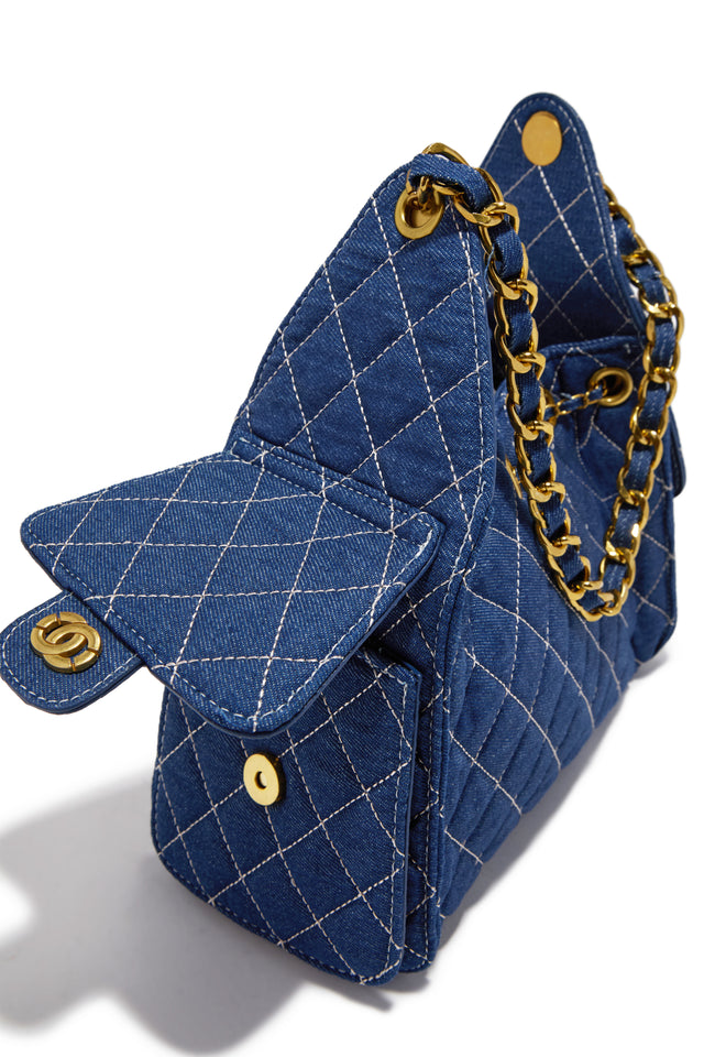 Load image into Gallery viewer, Camila Quilted Denim Shoulder Bag - Dark Blue
