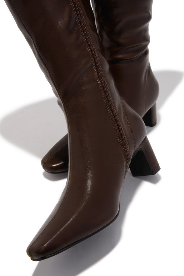 Load image into Gallery viewer, Lisa Knee High Block Heel Boots - Brown
