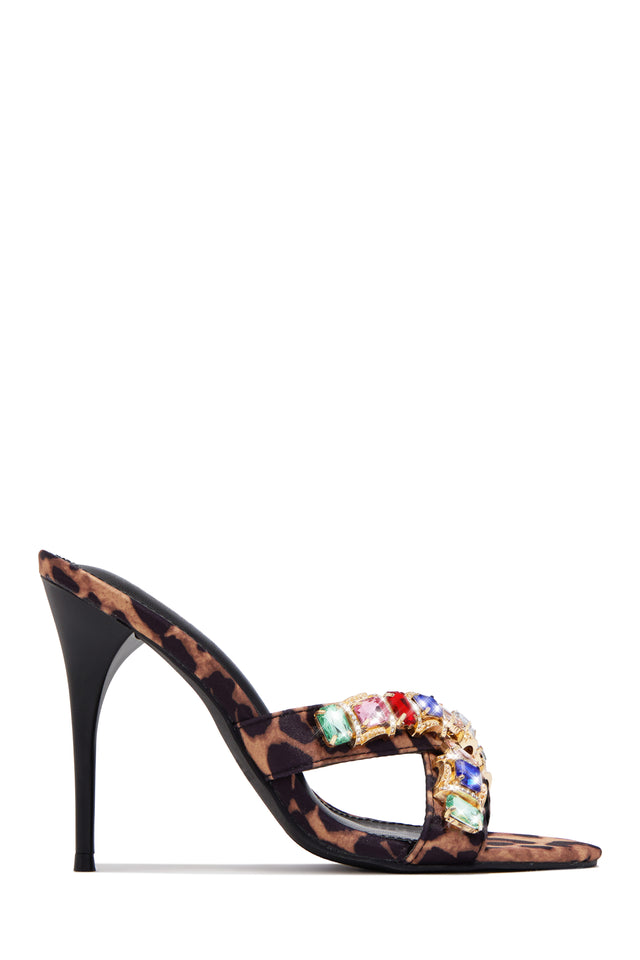 Load image into Gallery viewer, Kiara Gem Embellished Mule Heels - Leopard
