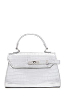 Vivian Croc Embossed Top Handle Crossbody Bag - Silver