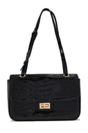 Olivia Croc Embossed Shoulder Bag - Black