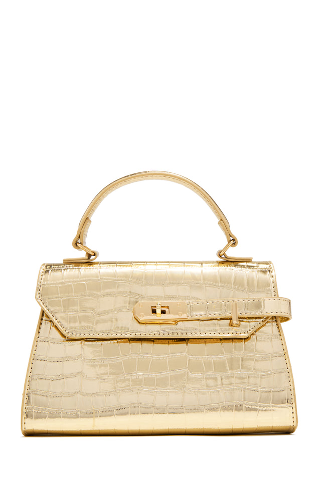 Load image into Gallery viewer, Vivian Croc Embossed Top Handle Crossbody Bag - Gold
