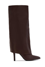 Load image into Gallery viewer, Natalia Knee High Stiletto Shark Boots - Brown
