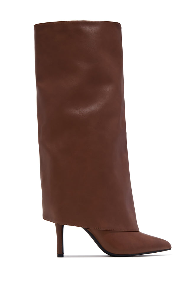 Load image into Gallery viewer, Natalia Knee High Stiletto Shark Boots - Cognac
