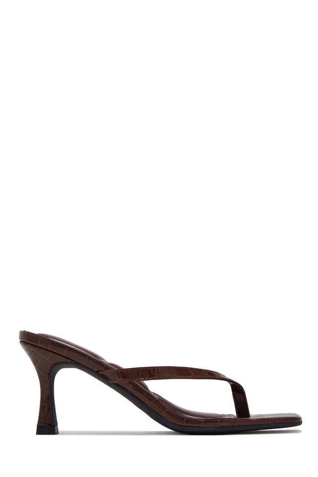 Load image into Gallery viewer, Angelie Mid Heel Thong Mules - Brown Croc
