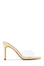Load image into Gallery viewer, Kristy Clear Strap Mule Heels - Gold
