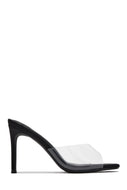 Kristy Clear Strap Mule Heels - Black