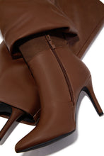 Load image into Gallery viewer, Natalia Knee High Stiletto Shark Boots - Cognac
