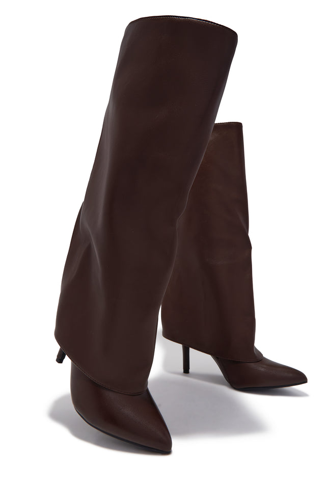Load image into Gallery viewer, Natalia Knee High Stiletto Shark Boots - Brown
