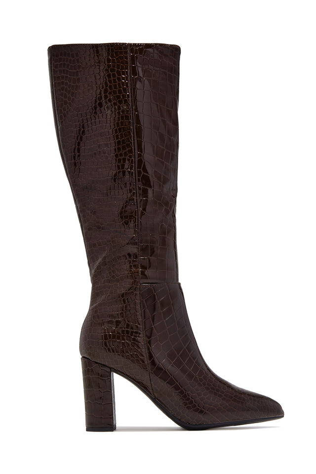 Load image into Gallery viewer, Layla Knee High Block Heel Boots - Brown Croc
