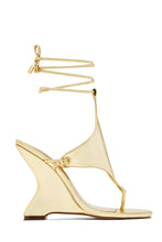 Load image into Gallery viewer, Vivica Lace Up Thong Wedge Sandals - Gold
