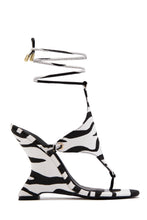 Load image into Gallery viewer, Vivica Lace Up Thong Wedge Sandals - Zebra
