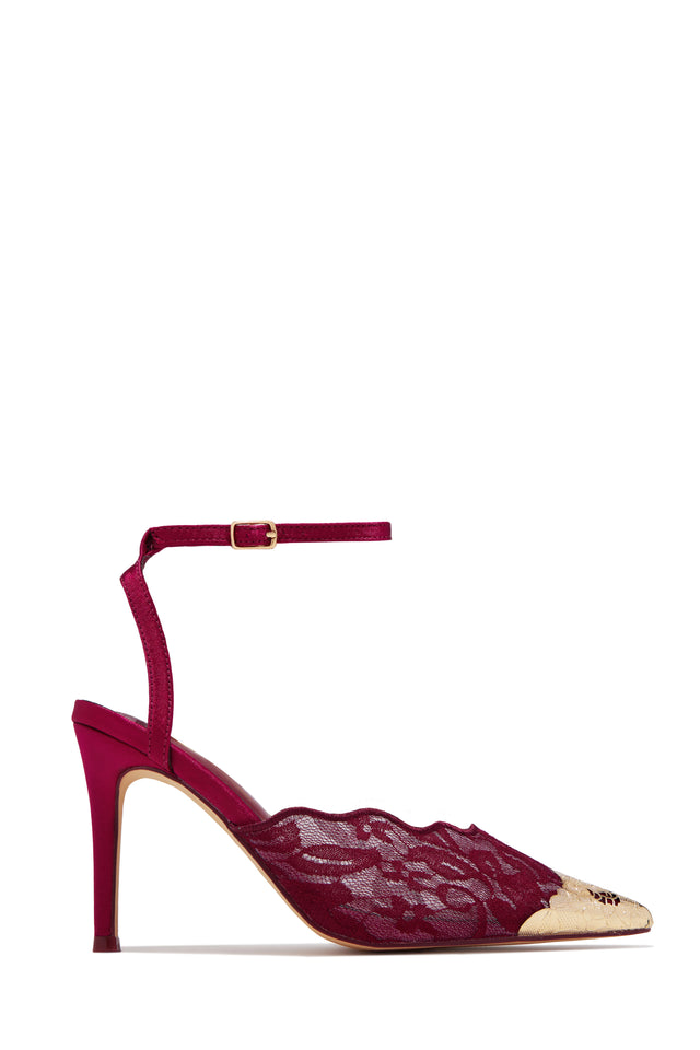 Load image into Gallery viewer, Charlotte Lace Pointed Toe Ankle Strap Pumps - Wine
