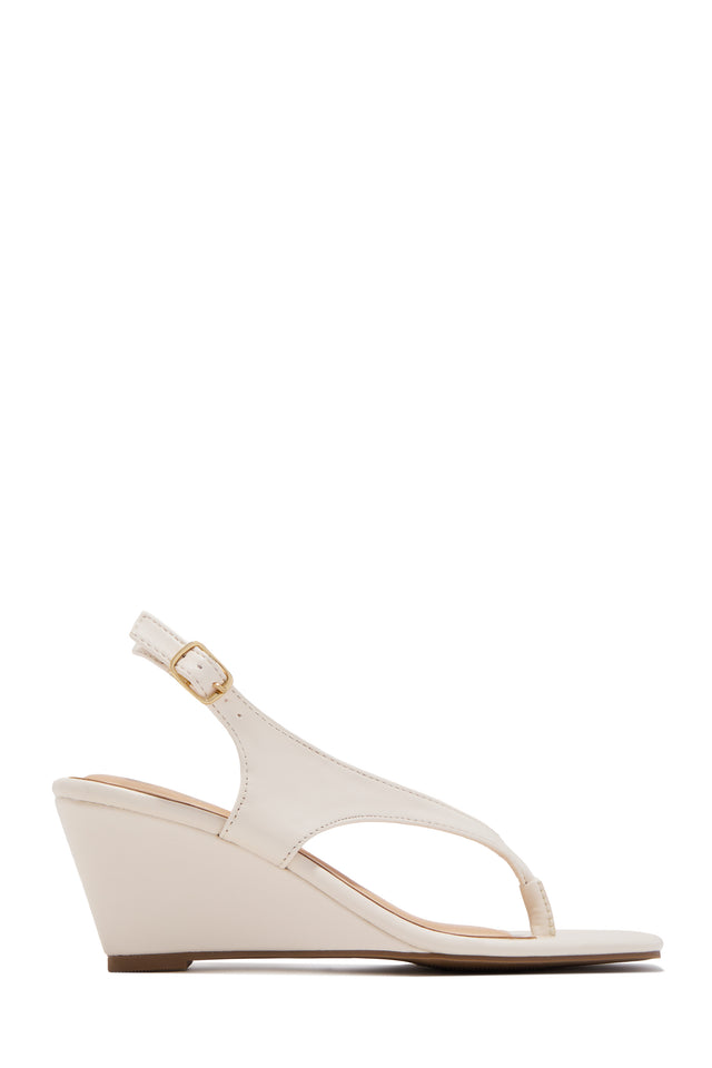 Load image into Gallery viewer, Shelly Thong Slingback Mid Heel Wedges - Ivory
