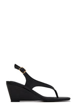 Load image into Gallery viewer, Shelly Thong Slingback Mid Heel Wedges - Black
