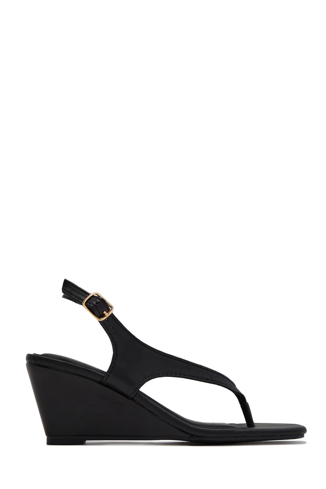 Load image into Gallery viewer, Shelly Thong Slingback Mid Heel Wedges - Black
