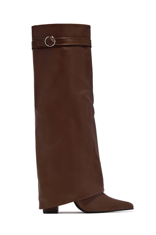 Load image into Gallery viewer, Makayla Knee High Block Heel Shark Boots - Brown
