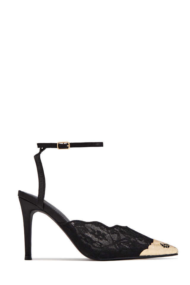 Load image into Gallery viewer, Charlotte Lace Pointed Toe Ankle Strap Pumps - Black
