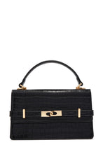 Load image into Gallery viewer, Victoria Croc Embossed Top Handle Crossbody Bag - Black
