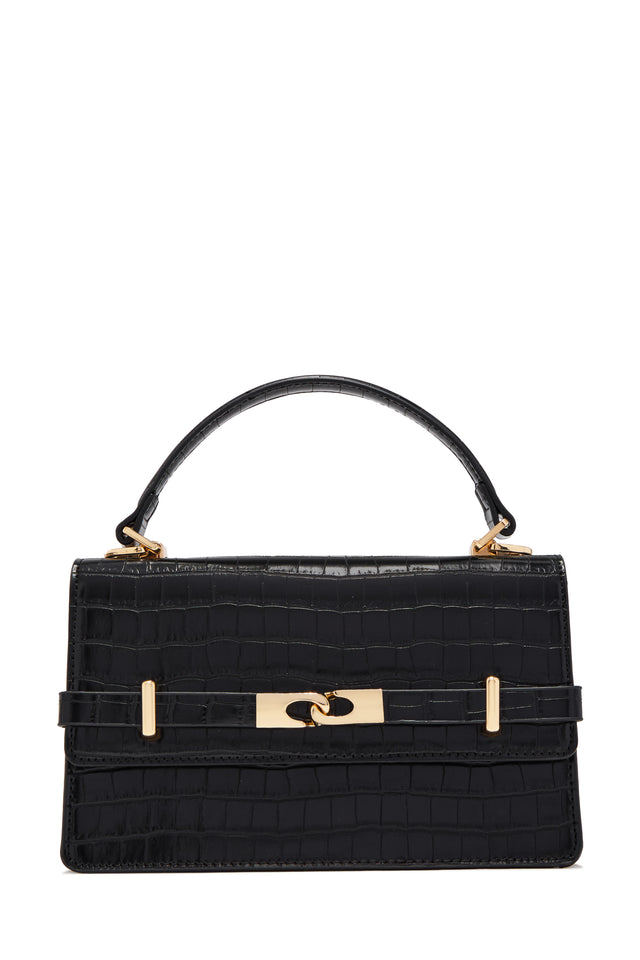 Load image into Gallery viewer, Victoria Croc Embossed Top Handle Crossbody Bag - Black
