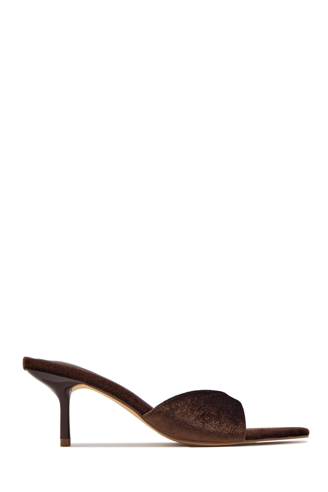 Load image into Gallery viewer, Heather Velvet Mid Heel Mules - Brown
