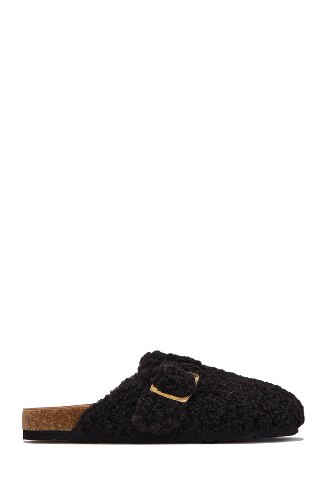 Load image into Gallery viewer, Teddy Plush Buckle Clog Mules - Black
