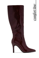Jade Croc Embossed Knee High Boots – Wine