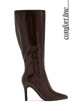 Load image into Gallery viewer, Jade Croc Embossed Knee High Boots – Brown

