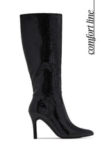 Load image into Gallery viewer, Jade Croc Embossed Knee High Boots – Black
