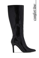 Jade Croc Embossed Knee High Boots – Black