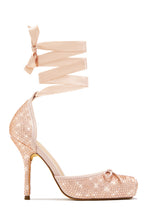 Load image into Gallery viewer, Diamond Rhinestone Lace Up Heels – Nude
