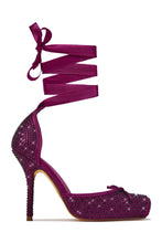 Load image into Gallery viewer, Diamond Rhinestone Lace Up Heels – Plum
