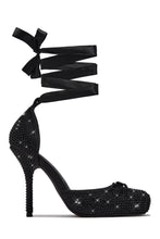 Load image into Gallery viewer, Diamond Rhinestone Lace Up Heels – Black
