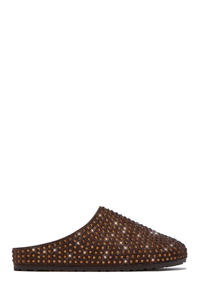 Load image into Gallery viewer, Belinda Rhinestone Mule Flats – Brown
