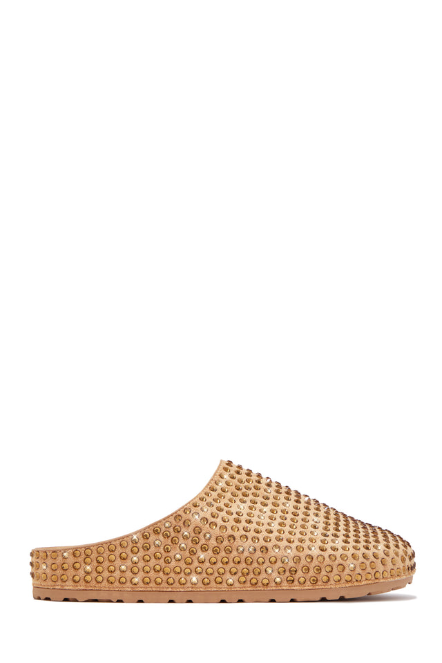 Load image into Gallery viewer, Belinda Rhinestone Mule Flats – Tan

