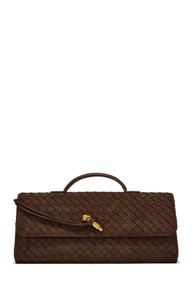 Load image into Gallery viewer, Diana Woven Clutch Crossbody Bag – Brown

