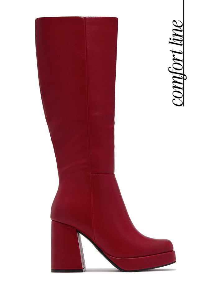Load image into Gallery viewer, Hudson Platform Block Heel Knee High Boots – Red
