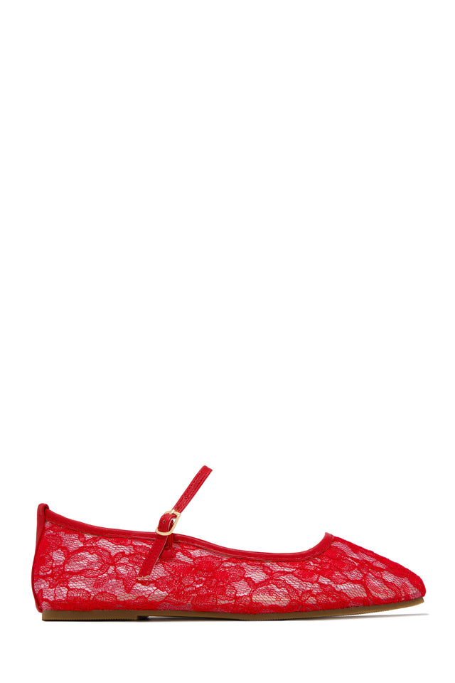Load image into Gallery viewer, Lacey Lace Mary Jane Ballet Flats – Red
