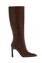 Load image into Gallery viewer, Monique Pointed Toe Knee High Stiletto Boots – Brown
