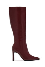 Load image into Gallery viewer, Monique Pointed Toe Knee High Stiletto Boots – Wine
