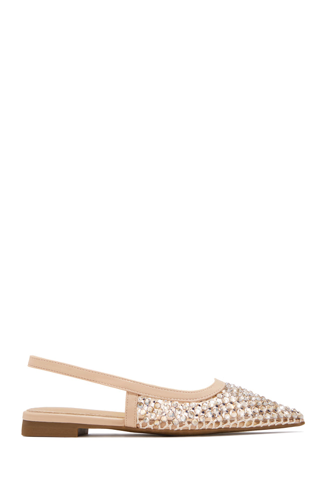 Load image into Gallery viewer, Estelle Rhinestone Mesh Slingback Flats – Nude

