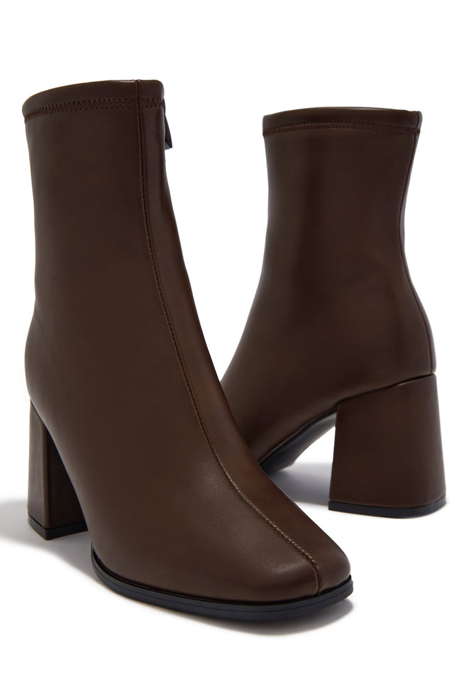 Load image into Gallery viewer, Lucia Square Toe Block Heel Ankle Boots – Brown
