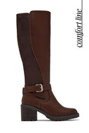 Megan Buckle Knee High Block Heel Boots – Brown